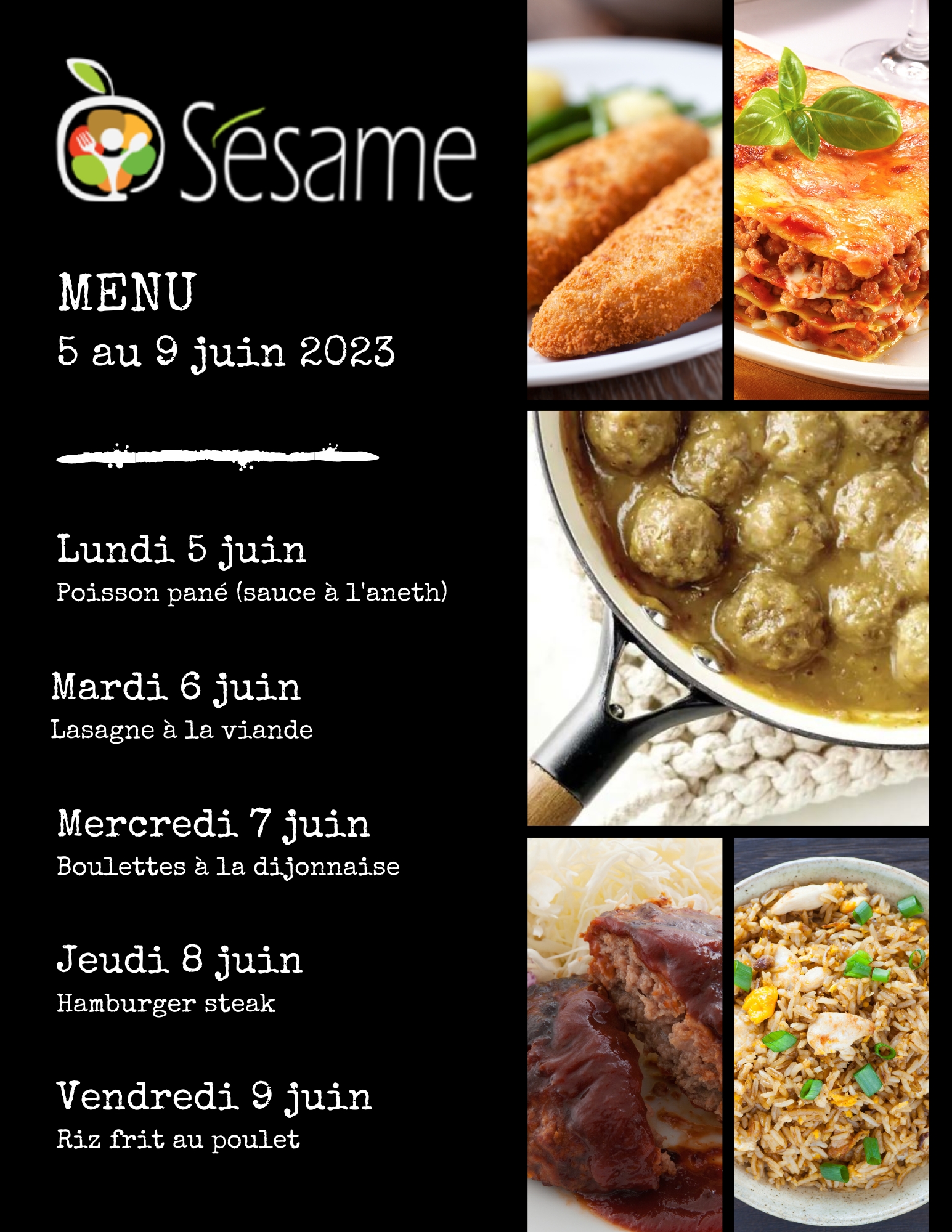 Sésame - Menu 5 au 9 juin 2023