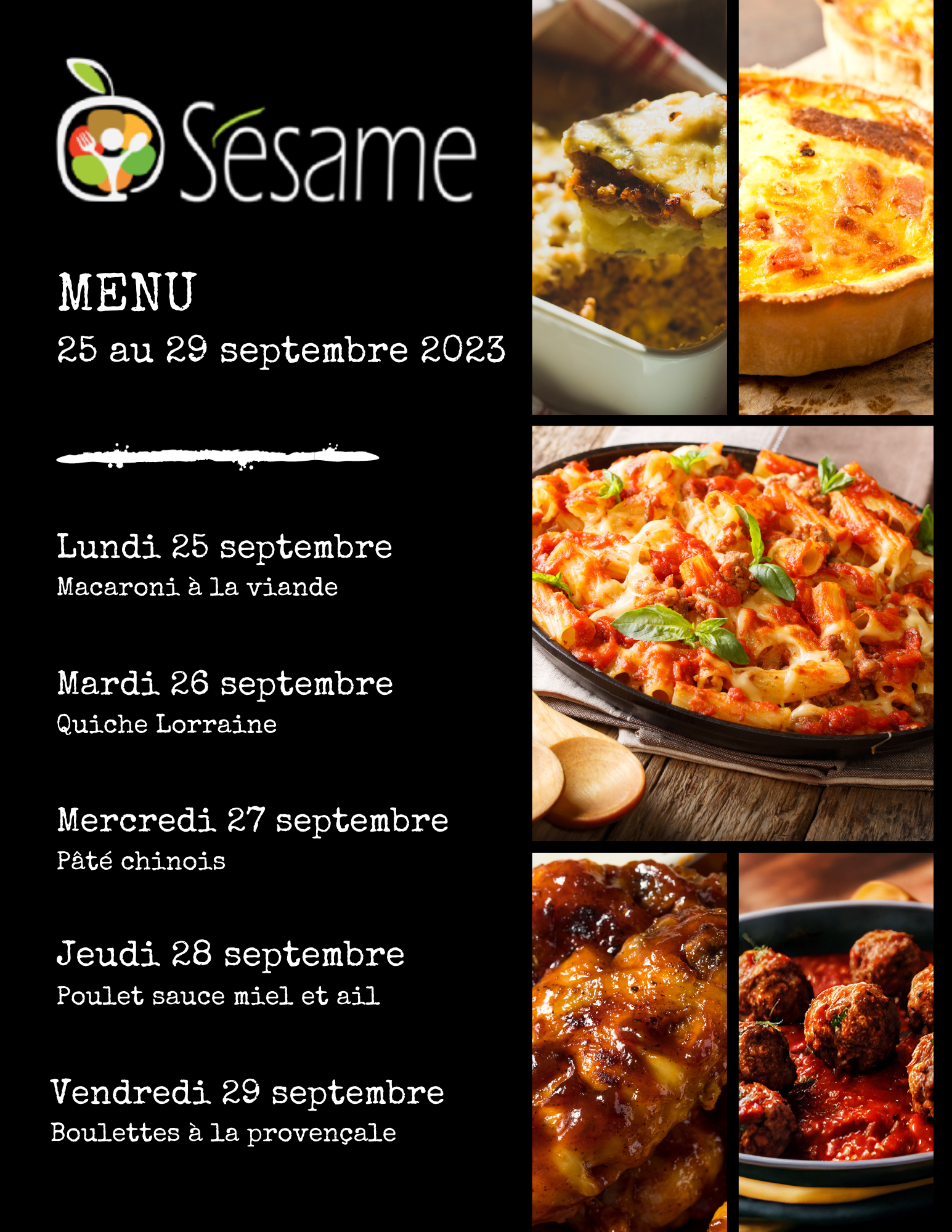 Sésame - Menu 14 au 18 août 2023