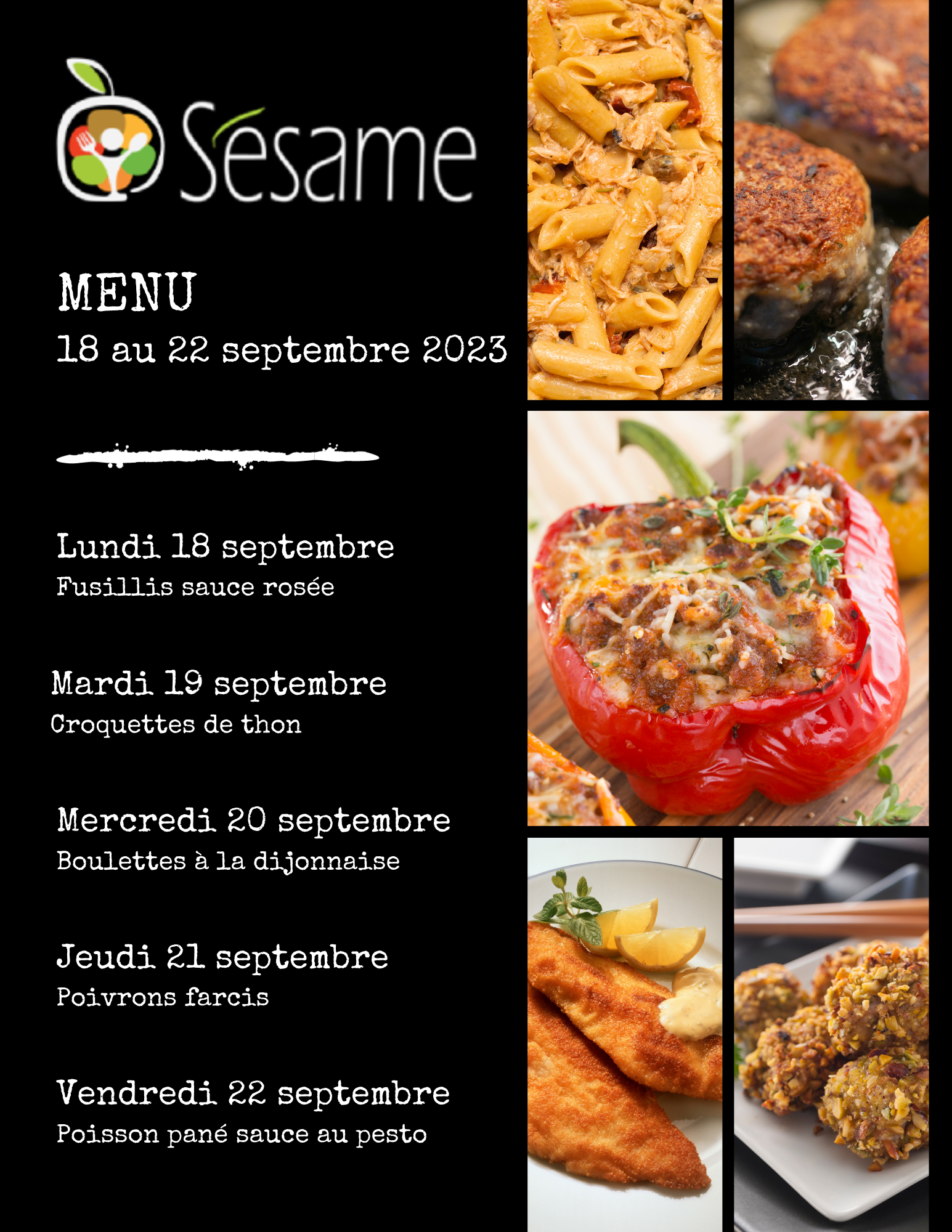 Sésame - Menu 7 au 11 août 2023