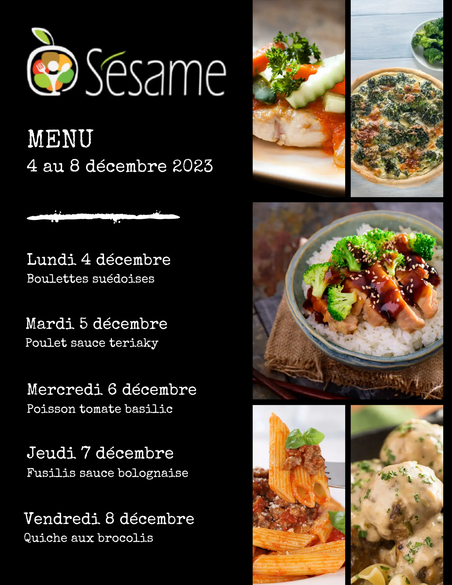 Sésame - Menu 4 au 8 décembre 2023